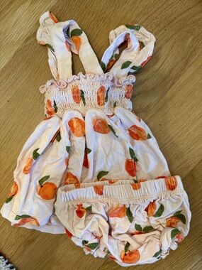 Angel Dear White Peach Print Smocked Dress & Bloomers Set